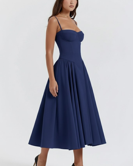 Woman wearing sage green midi dress