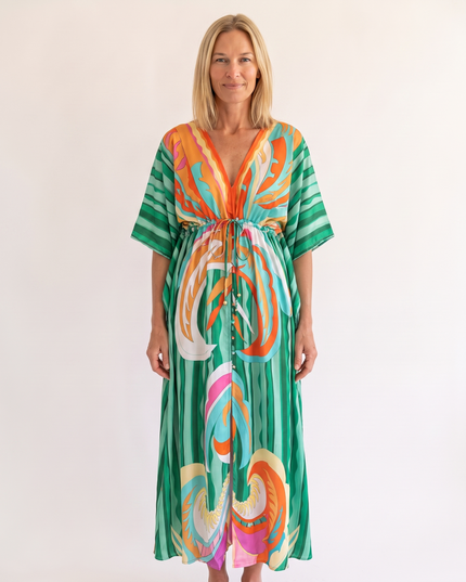 Woman wearing bohemian resort maxi dress
