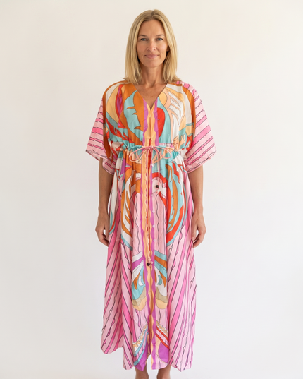 Woman wearing bohemian resort maxi dress