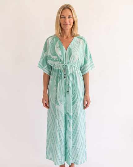 Woman wearing bohemian resort maxi dress