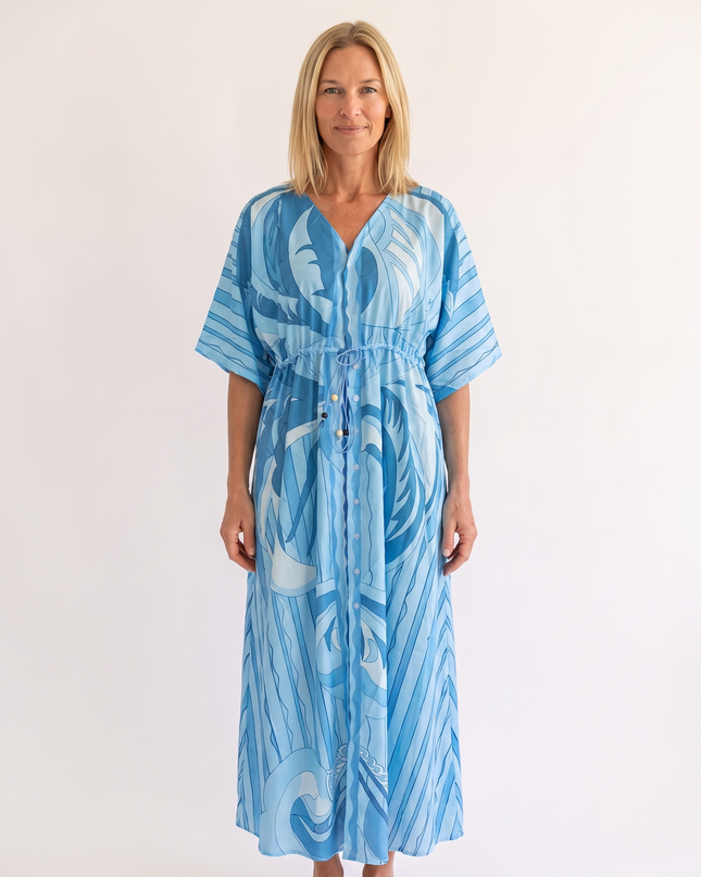 Woman wearing bohemian resort maxi dress