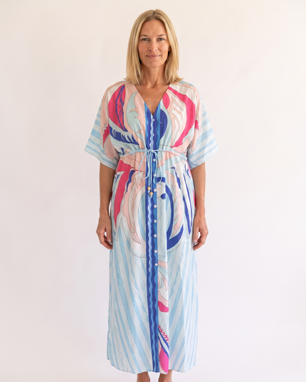 Woman wearing bohemian resort maxi dress