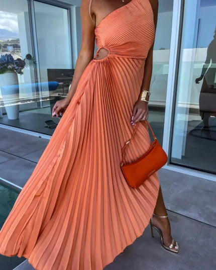 Amara Delacroix | Elegant One-Shoulder Pleated Midi Dress