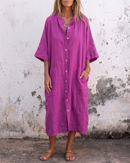 Woman wearing boho shirt maxi dress