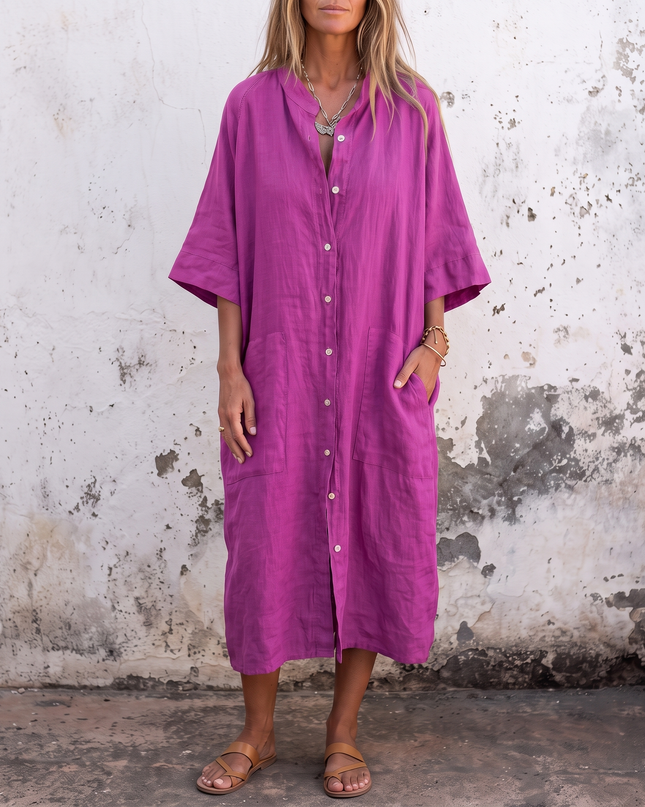 Woman wearing boho shirt maxi dress